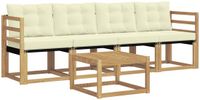 vidaXL - Bank loungeset - 5-delig - Massief Acaciahout en Textilene - Wit en crème