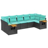 vidaXL 7-delige Loungeset met kussens, polyrattan, zwart