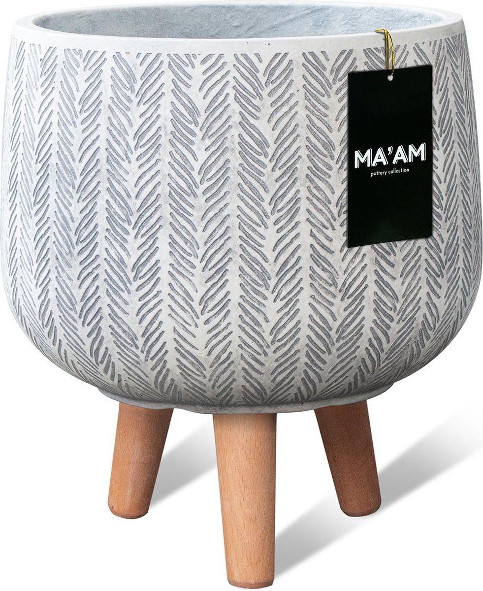 MA'AM Ivy - bloempot op poten - 23x18 (H28 op poten) - wit - visgraat design - scandinavisch/ibiza