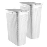 Plasticforte Smalle Wasmand met deksel Rotan - 2x - wit