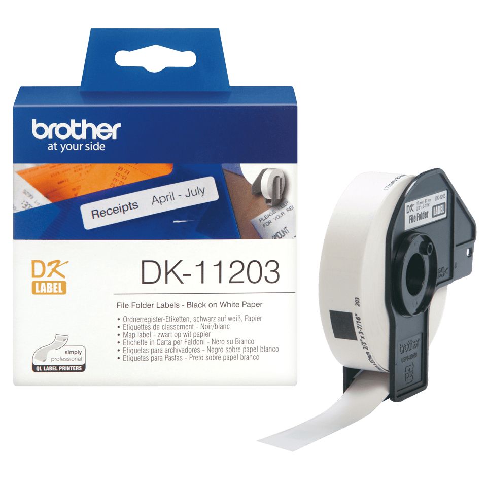 Brother DK-11203 Label Tape - Black on White - 17mm x 87mm - 300 Labels