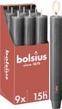 Bolsius - 9 Dinerkaarsen Rustiek Extra Breed - Antraciet - 23 cm - Diameter 3 cm - 15 Branduren