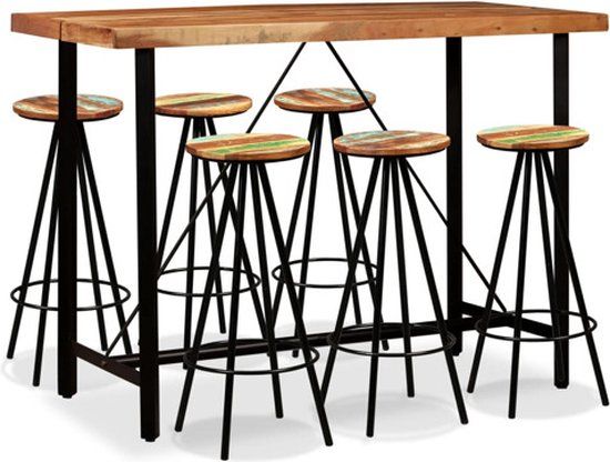 vidaXL 7-delige Barset Massief Acaciahout en Gerecycled Hout Bruin