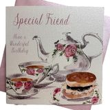 White Cotton Cards herinneringsalbum voor 30e verjaardag, kaart voor een speciale vriend thee en taart, wit