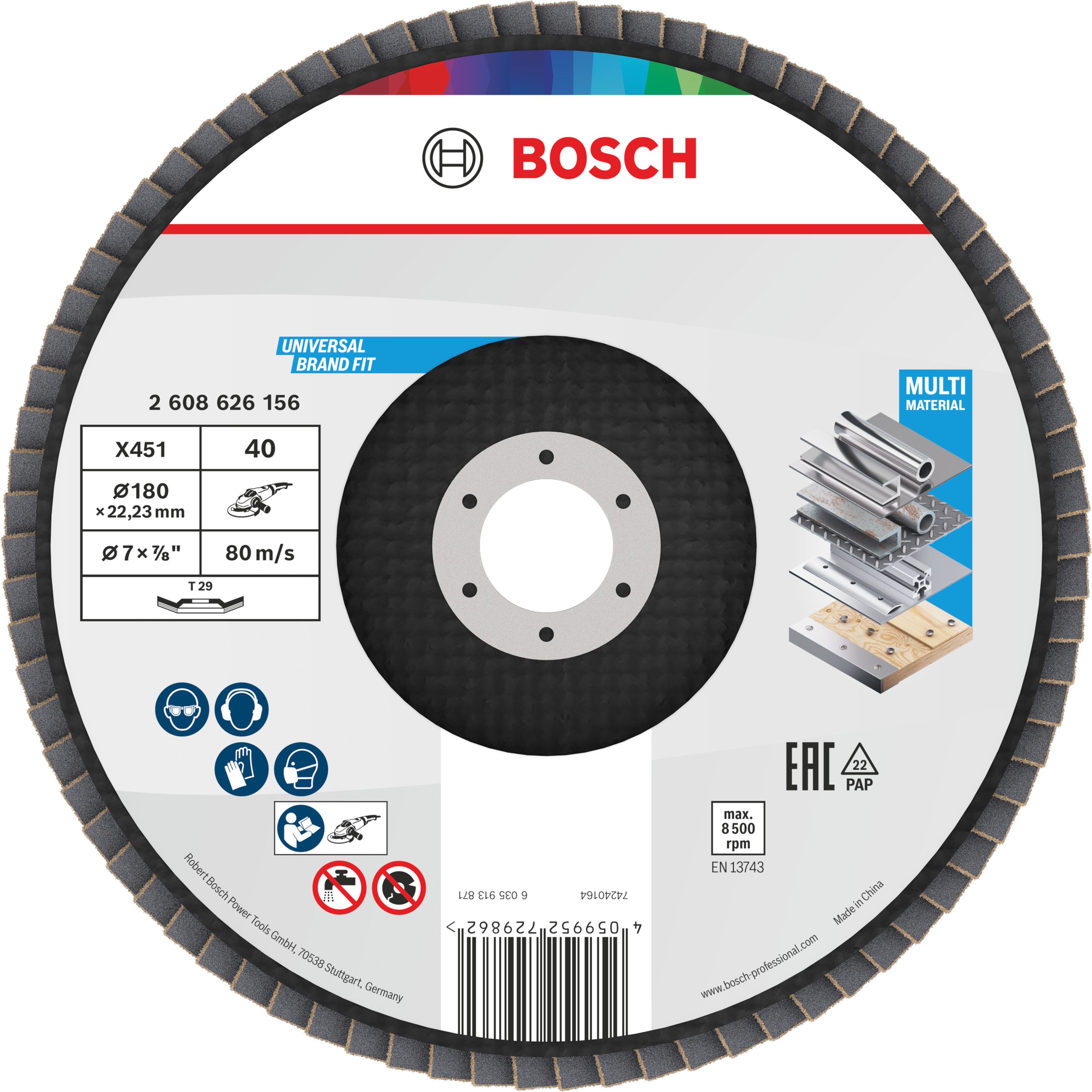 Bosch Accessoires X451 Lamellenschuurschijf | 180 x 22,23 mm | G40 | T29 - 2608626156