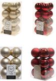 Decoris Kerstversiering kunststof kerstballen kleuren mix champagne/donkerrood 4 en 6 cm pakket van 80x stuks