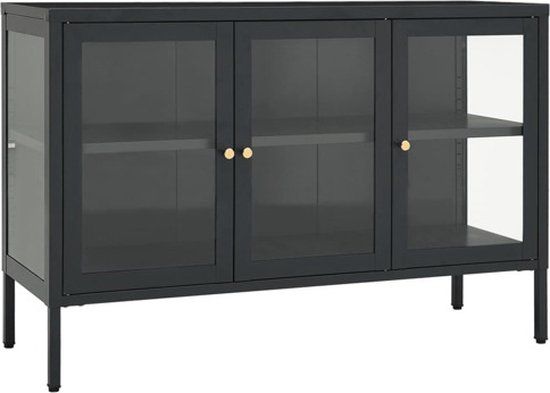 vidaXL Dressoir 105x35x70 cm staal en glas antracietkleurig