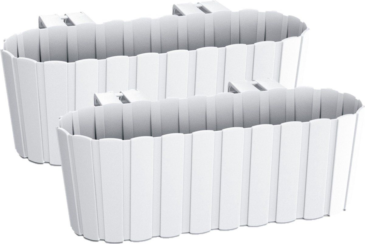 Prosperplast Set van 4x balkon plantenbakken met haken wit 38 cm