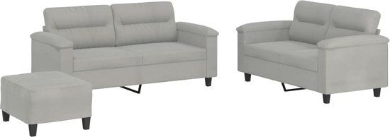 vidaXL 3-delige Loungeset met Kussens, Microvezelstof, Lichtgrijs