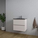 Saniclass Chaci Badkamermeubelset - 60x45x55cm - Keramische wastafel mat zwart - 1 wasbak - 1 kraangat - 2 lades - Mat cotton (beige)