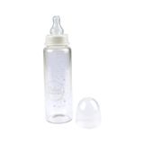 Babyfles, Difrax Babyfles, smalle hals, glas + speen met variabele doorstroming, siliconen, 240 ml, hemelsblauw