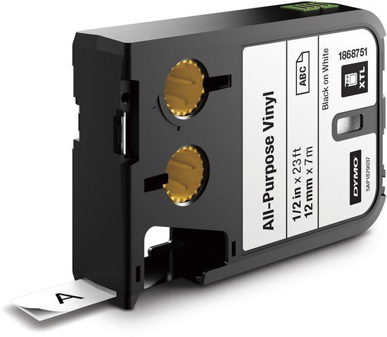 DYMO XTL multifunctionele labels van vinyl | 12 mm x 7 m | zwart op wit