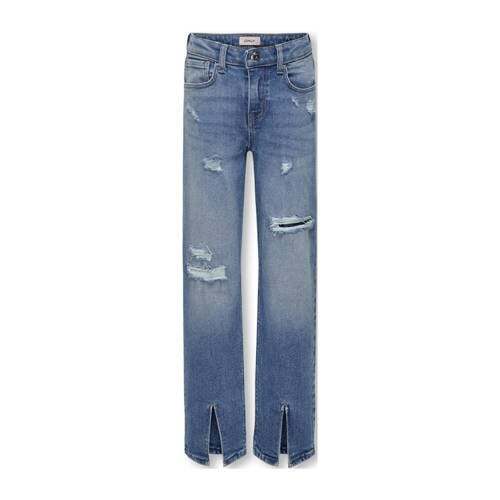 ONLY KIDS ONLY GIRL wide leg jeans KOGASTRID met slijtage medium blue denim