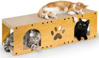 Gimars Krabpaal voor Katten 100x30x30 cm, Kartonnen Huis met Speelbal, Krabplank en Krabmat, Meubelbescherming, Geschikt voor Meerdere Katten