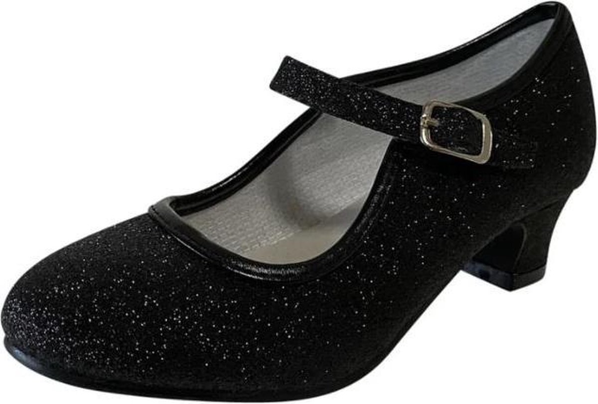 Spaansejurk NL Spaanse Prinsessen schoenen zwart glitter maat 27 - binnenmaat 17,5 cm - bij jurk