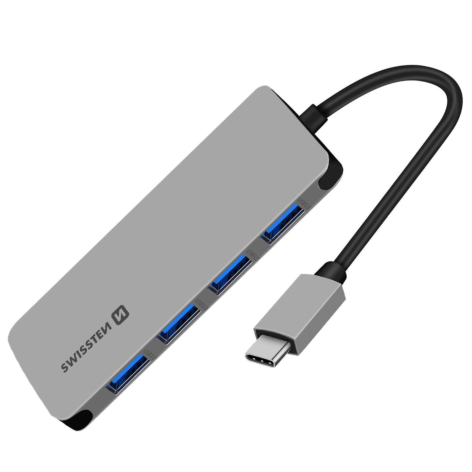 Swissten Aluminium 4 in 1 USB-C Hub Adapter voor Macbook - 4x USB 3.0 - Grijs