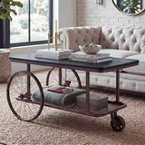 Mendler Table basse HWC-Q69, table d'appoint, table d'appoint, style industriel, rétro, bois, 54 x 100 x 60 cm, noir, métal cuivré
