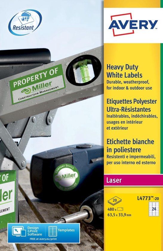 Avery White Heavy Duty Labels - Laser - L4773