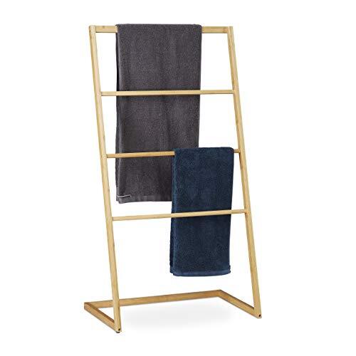 Relaxdays Handdoekhouder staand van bamboe, 4 sporten, voor handdoeken & kledingstukken, h x b x d 110 x 60 x 35 cm, naturel, 1 stuk