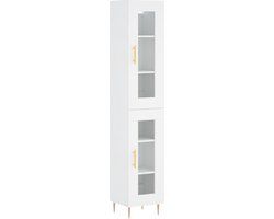 vidaXL Hoge kast - bewerkt hout - wit