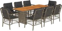 vidaXL 9-delige Tuinset met kussens, poly rattan, grijs