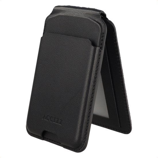 Accezz Magnetische Leren Pasjeshouder met Standaard - Wallet Kaarthouder geschikt voor Apple Find My - Black