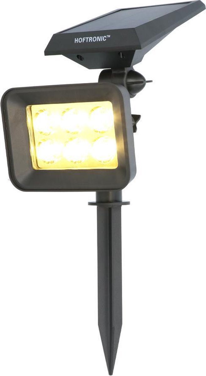 HOFTRONIC Reno - Solar Tuinspot - Zwart - IP65 Waterdicht - Schemerschakelaar - Tot 10 uur brandtijd - Kantelbaar - Winter solar - 3000K Warm Wit (sfeervol) - Tuinverlichting op zonne-energie - Ook als wandlamp te gebruiken