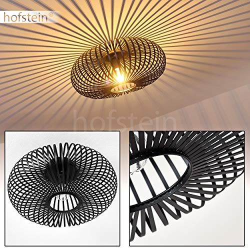 hofstein Plafondlamp Ovari, ronde plafondlamp van metaal in zwart, 1 lamp, E27-fitting max. 60 Watt, lamp met geweldige lichteffecten aan het plafond, geschikt voor LED