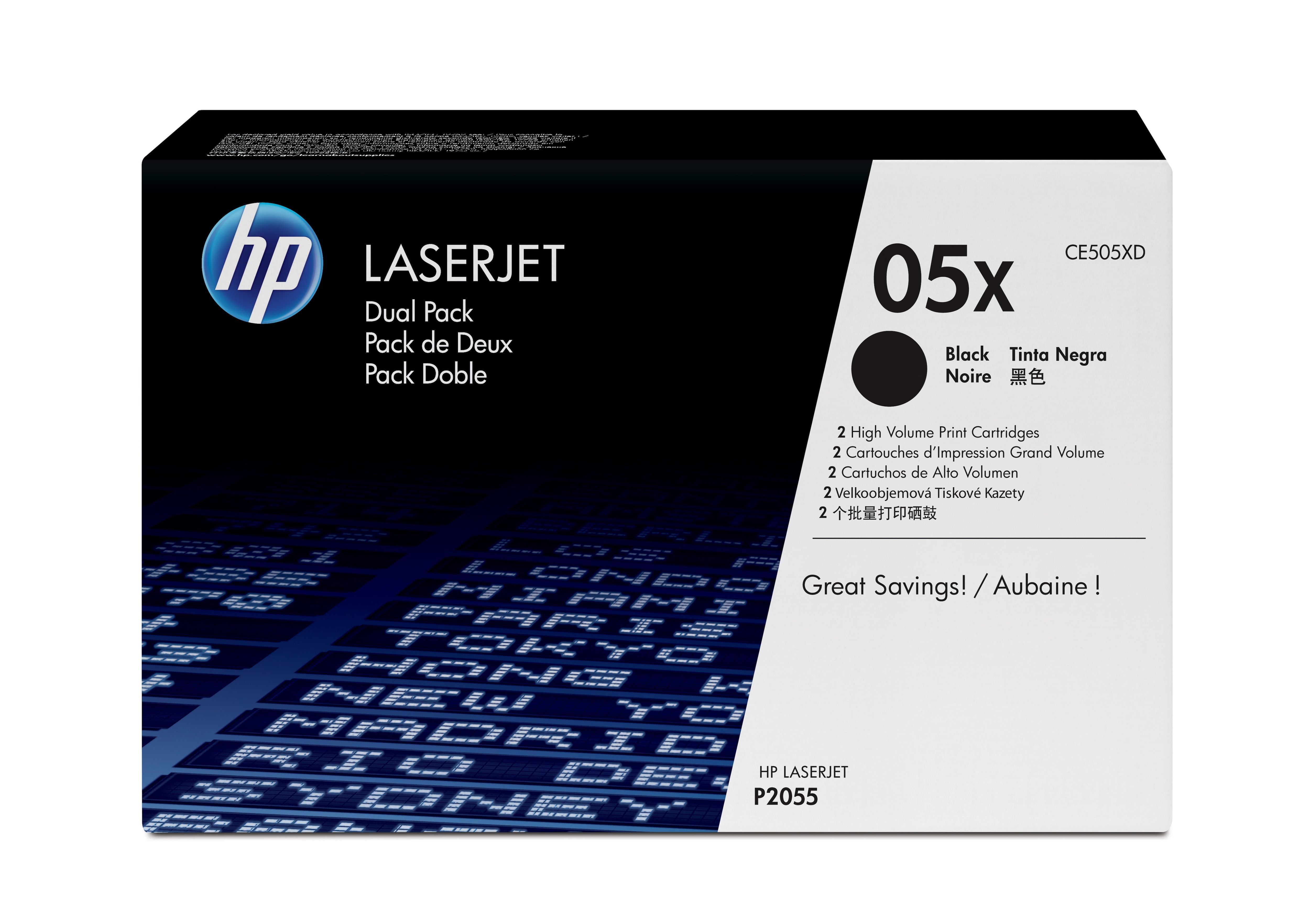 HP 05X Original Black High Capacity Toner Cartridge - 2 Pack