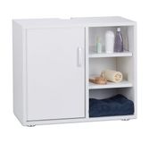 Merkloos Relaxdays Wastafelonderkast, eendeurs, badkamerkast, uitsparing, 3 planken, wc-onderstelkast 51 x 60 x 32 cm, wit