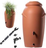 KADAX Regenton van kunststof, 210 l, regenwatertank met kraan, plantenbak en deksel, decoratieve regentank, vorstbestendig regenvat