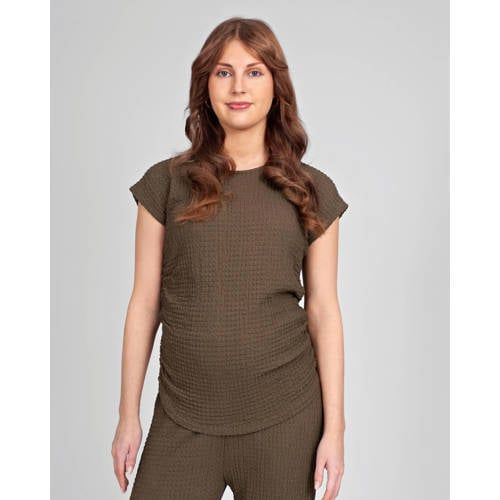 LOVE2WAIT zwangerschaps blousetop met textuur olijfgroen