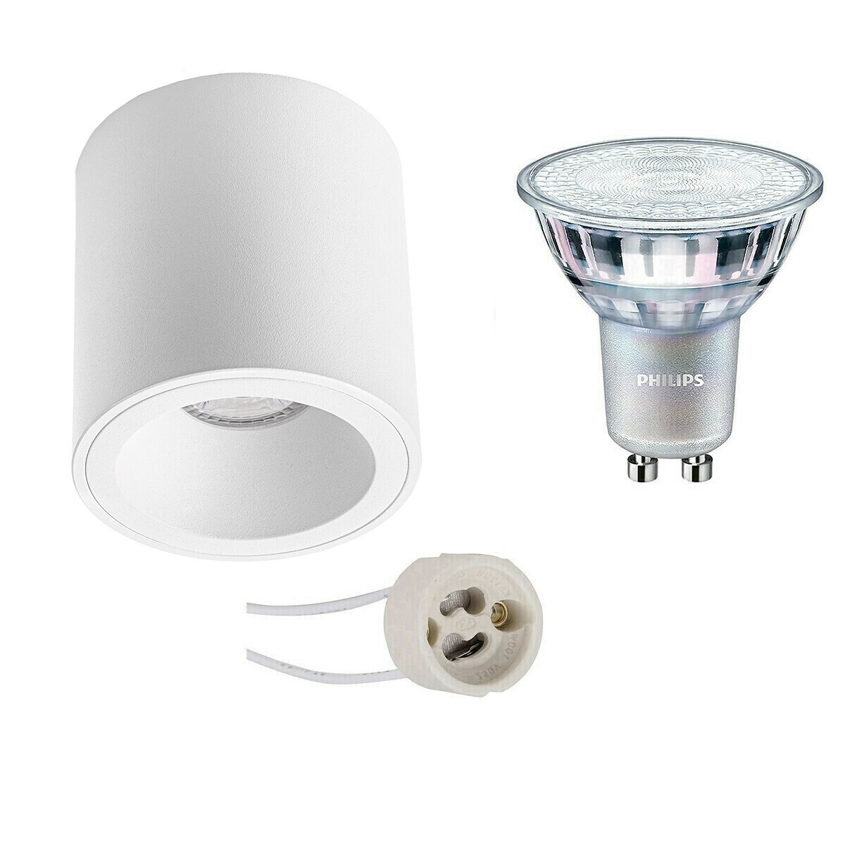 BES LED Opbouwspot Set - Pragmi Cliron Pro - GU10 Fitting - Opbouw Rond - Mat Wit - Verdiept - Ø90mm - Philips - MASTER 927 36D VLE - 3.7W - Warm Wit 2200K-2700K - DimTone Dimbaar