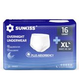 SUNKISS TrustPlus Incontinentie Broek pour Hommes et Femmes, Culotte Pull Up pour Adultes pour Faiblesse Urinaire Sévère, Sous-vêtement Protecteur, Unisexe, Taille XL Nuit, 16 Pièces