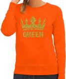 Bellatio Decorations Koningsdag Sweater Queen Dames M Oranje Glitter Goud