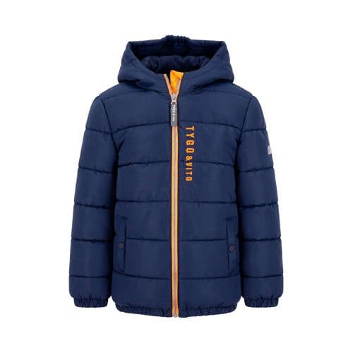 TYGO & vito gewatteerde winterjas met logo - donkerblauw