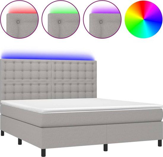 vidaXL Boxspring met matras en LED stof lichtgrijs 160x200 cm