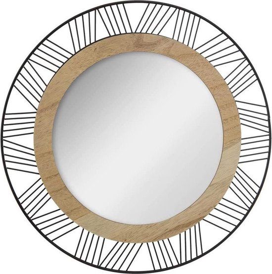 Atmosphera - Round Wall Mirror - Ø45 cm - Black Metal and Wood Frame