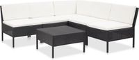 vidaXL 6-delige Loungeset met kussens van polyrattan, zwart