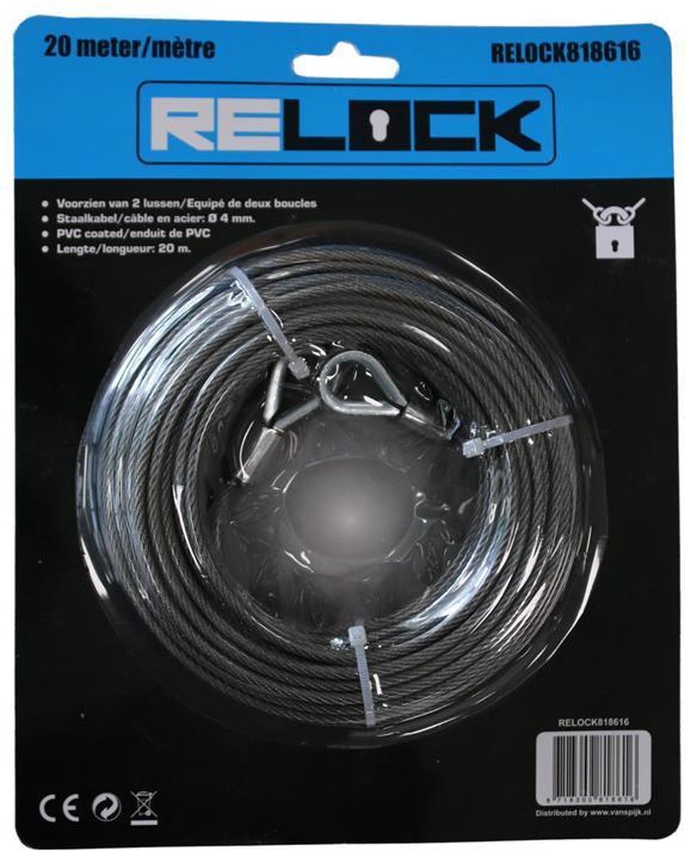 Erro Relock - Staalkabel met 2 lussen - 20m x 4mm