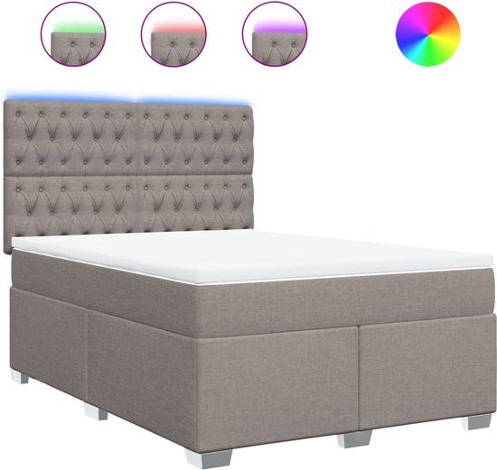 vidaXL Boxspring met matras stof taupe 140x200 cm