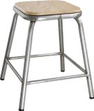 Bolero lage gegalvaniseerd stalen kruk met houten zitting | set van 4