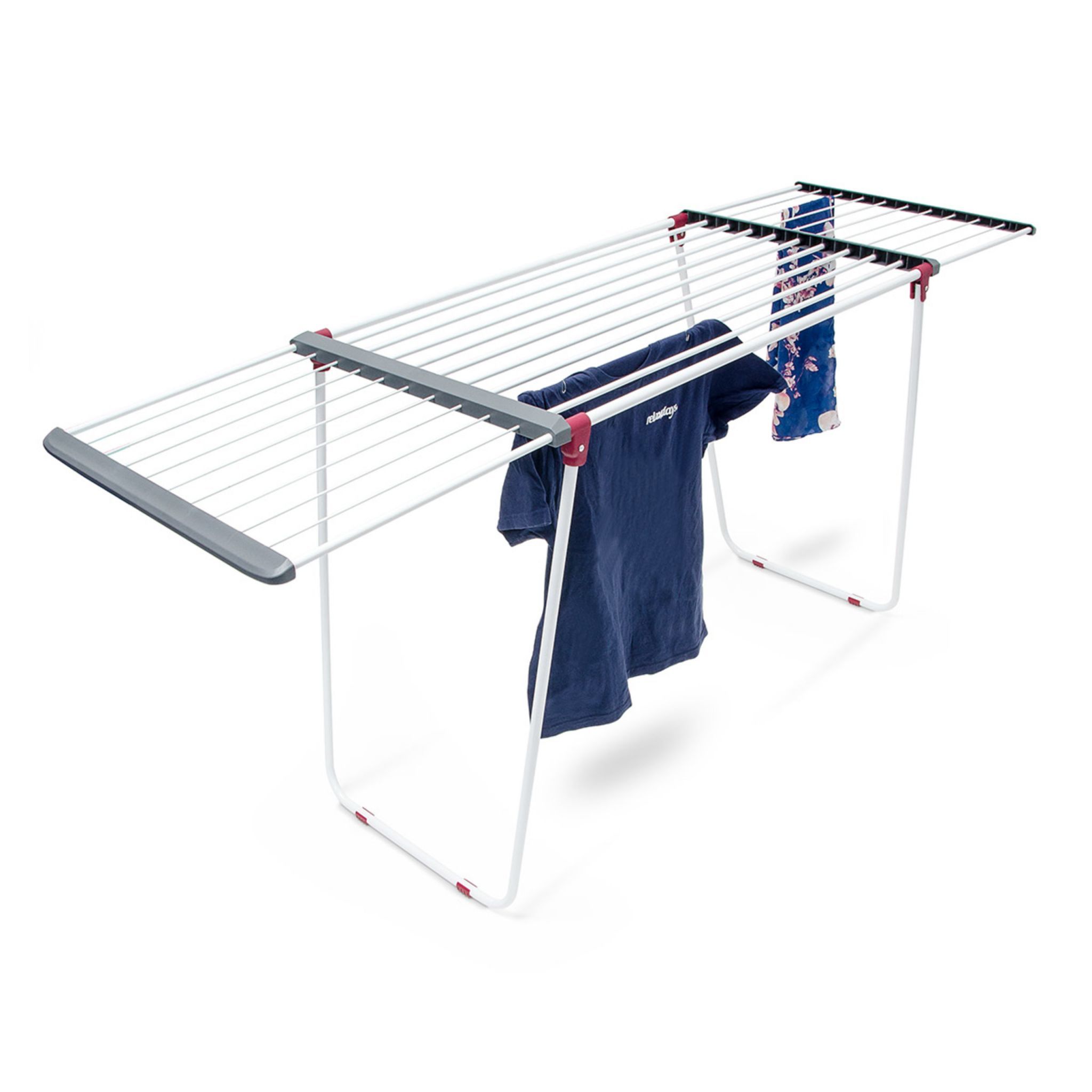 Relaxdays Floor-standing Drying Rack - Extendable - 18.2m Drying Space - Grey/Red/White
