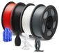 PLA+ filament pour imprimante 3D, 1,75 mm, 4 paquets de 1 kg, couleurs : noir, blanc, gris, rouge