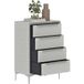 Commode en acier recouverte de tissu aspect lin, 4 tiroirs, 60 x 36 x 88 cm, grise
