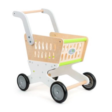 Small Foot - Houten Winkelwagen Supermarkt - Wit, Grijs, Groen