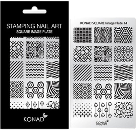 Konad Square stempel sjabloon 14 met 15 nagel figuurtjes.