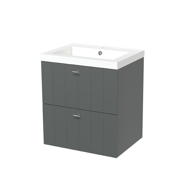 Maxaro Badkamermeubel 60cm Modulo Middengrijs 2 Lades Lamel Wastafel Mineraalmarmer