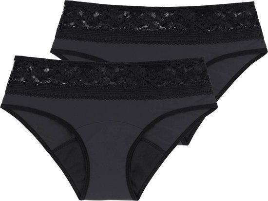 Dorina 2-pack incontinentie ondergoed - Hipster - Kant - Menstruatie slip - Zwart / XXL
