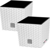 KOTARBAU® Pot carré avec pot intérieur - Jardinière carrée 22x22 cm 2 Pièces - Pot de fleurs 9,8 L - Jardinière - Plastique - Aspect rotin - Blanc